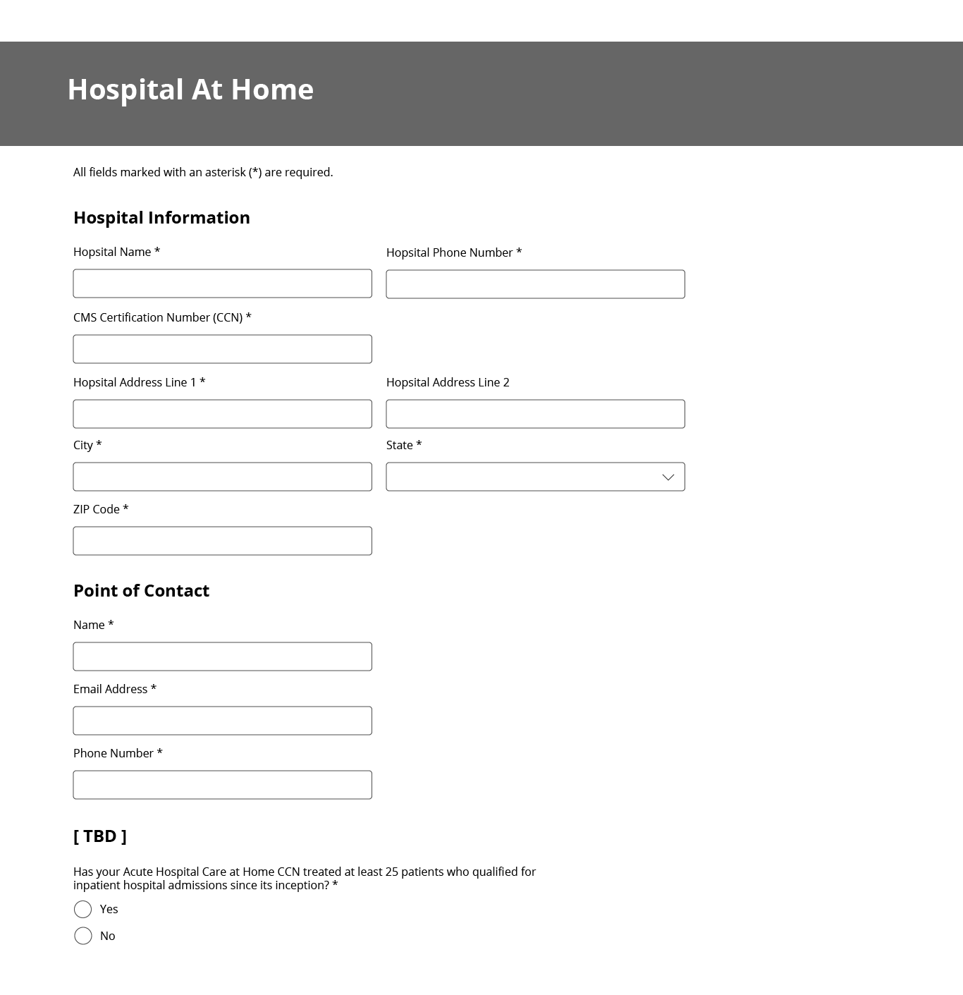 AHCAH waiver request wireframe