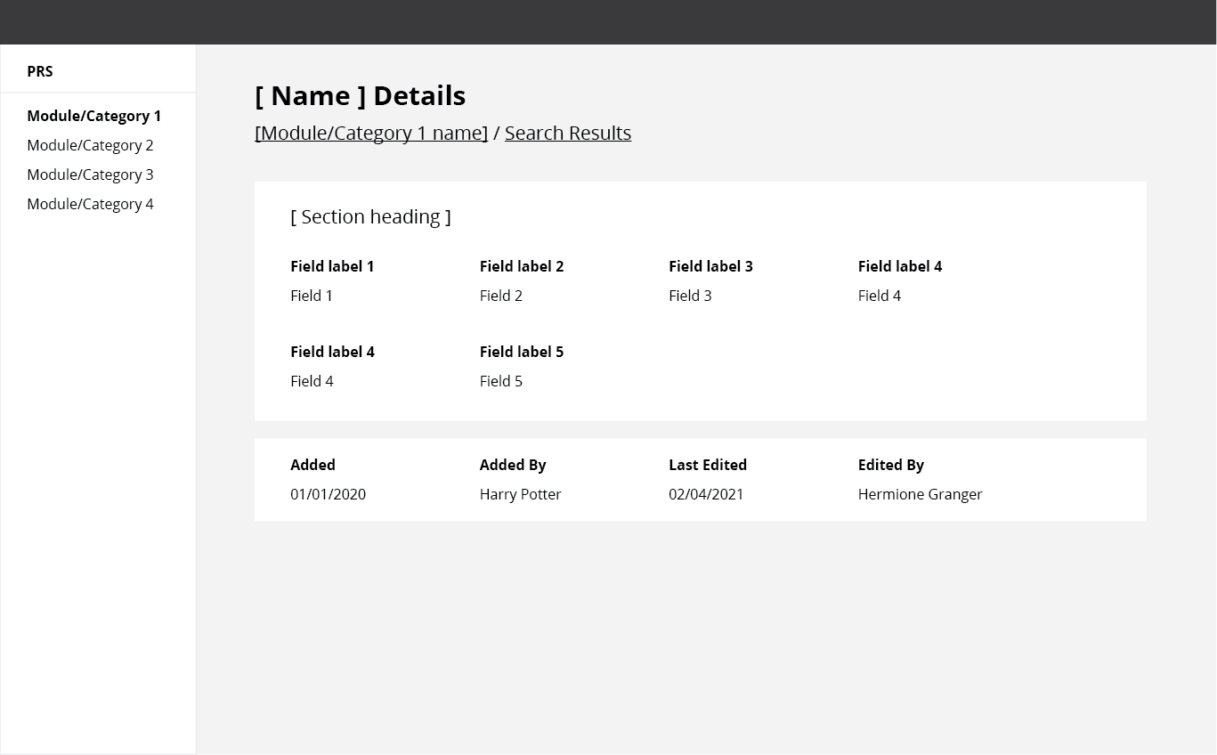 CMS data repository tool view details wireframes v1.0